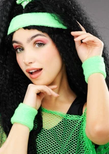 Neon Green 1980s Headband Sweatbands Set - Picture 1 of 4