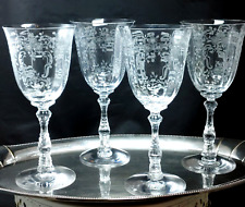 Vtg 1930s Set of 4 FOSTORIA Meadow Rose Tall Wine Glass 7-5/8" Etched Barware