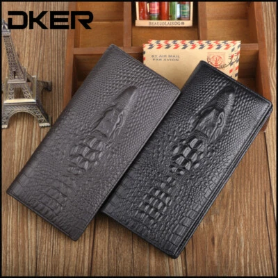 Cowhide Leather Crocodile Print Men's Luxury Black Id Card Wallets Bifold Purse - Image 1 of 4