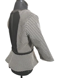 Lucy Paris Blouse Women Medium Black and White Peplum Mesh Back Size 12 - Picture 1 of 18