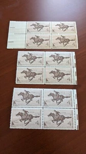 Pony Express 1850-1950 4 Cent USA Briefmarke, DREI Viererblöcke, postfrisch - Bild 1 von 1