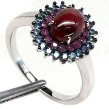6 X 8 mm. RED RUBY & PINK WITH BLUE SAPPHIRE RING 925 STERLING SILVER