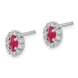 14K White Gold Lab Grown Created Diamond Red Ruby Studs Gemstone Earrings - Picture 1 of 6