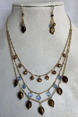 Ожерелье Lia Sophia Tigress серьги золотистый тигровый глаз пресноводный жемчуг синий - Изображение 1 из 4