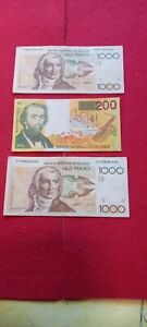 2 Billets de 1000 et un de 200 francs de la Banque Nationale de Belgique