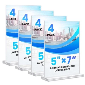 Acrylic Sign Holder 5x7 4 Pack Clear Table Menu Vertical Clear Table Double S... - Picture 1 of 8