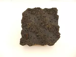 Bloque de impresión textil de madera tallada vintage - vid de flores - rústico primitivo - Imagen 1 de 13
