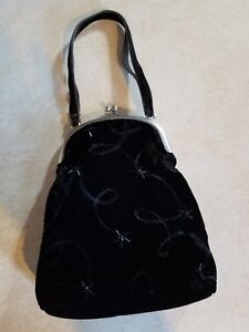 Gymboree Vintage Prim and Proper black velvet beaded holiday Purse Handbag Bag 