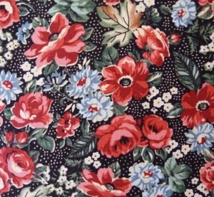 1/2 M Quilting Fabric Red Roses Light Blue Flowers Floral Leaves Spots Country - Picture 1 of 11