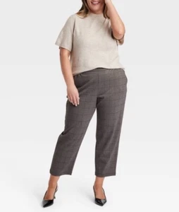 Women’s Plus Size A New Day Pull On Ankle Pants Brown Plaid 2X NWT - Picture 1 of 8