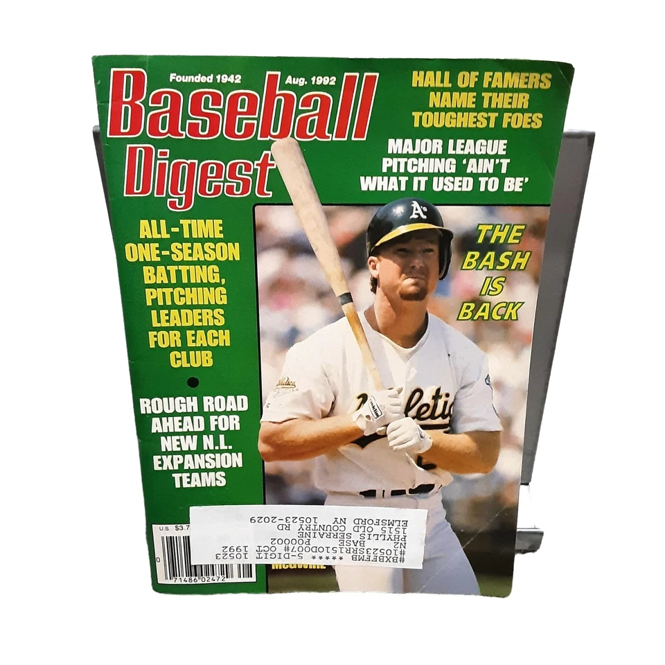 Baseball Digest August 1992 Mark McGwire Oakland Athletics Bash Is Back - Image 1 of 1