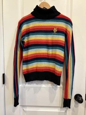 Love Moschino Women's Wool Cashmere Blend Size 6 Striped Rainbow Sweater Turtle - Image 1 of 4