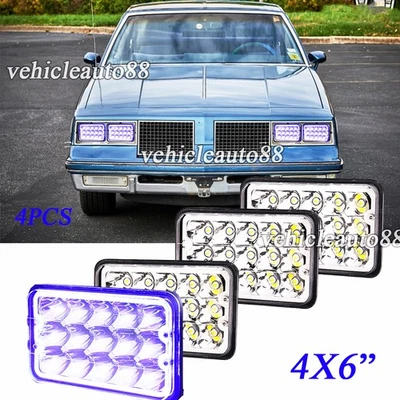 4X 4x6" Square LED Headlights Hi/Lo Blue DRL H4 Fit Oldsmobile Cutlass 1980-1988 - Image 1 of 4