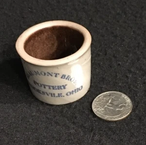 Miniatur Salzglasur Topf Beaumont Bros Keramik Crooksvile Ohio Steinzeug blau - Bild 1 von 9