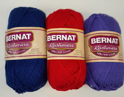 Bernat Kashmere Yarn Silky Soft Acrylic Lot of 3 Skein 2.5 oz Mothproof 4 ply - Image 1 of 4