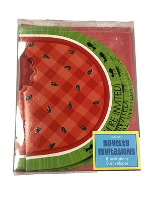 amscan NOVELTY INVITATIONS 8 invites & envelopes WATER MELON ANTS  - Image 1 of 2