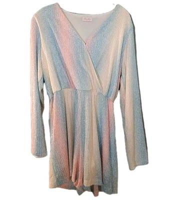 Mameluco Largo Rosa Lirio Rayas Pastel Rosa Y Azul Brillante Brillante Y Lentejuelas... Foto 1 de 4