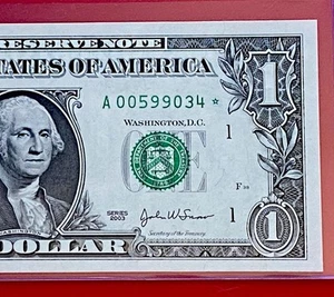 2003 STAR NOTE $1 DOLLAR BILL ( BOSTON A ) UNCIRCULATED - Picture 1 of 3