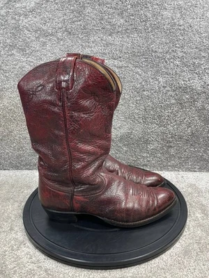 Botas masculinas vintage Larry Mahan tamanho 11 D couro borgonha meia panturrilha faroeste puxar - Imagem 1 de 4