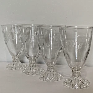 4 Vintage Anchor Hocking 5.5" BOOPIE Etched Grape Water Parfait Beaded Glasses - Picture 1 of 5
