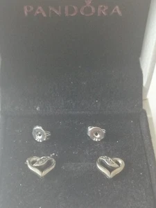 Pandora "Cross Your Heart" Cz Stud Earrings - Picture 1 of 2