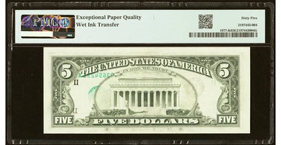 1981A Wet Ink Transfer Error Fr. 1977-K $5 Federal Reserve Note PMG 65 EPQ - Image 1 of 2