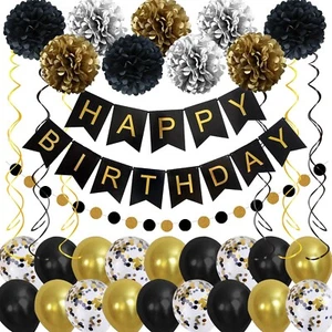 Black & Gold Happy Birthday Party Balloon kit for men, women boys & girls Office - Picture 1 of 8