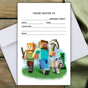 MINECRAFT PARTY INVITATIONS - 10 invites & envelopes - Picture 1 of 3