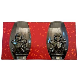 Set of 2 Metal & Glass Christmas SNOWMAN Stemless Wine Glasses New - Picture 1 of 10