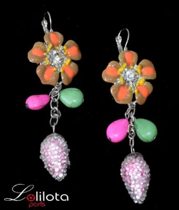 XL Ohrringe Brisur Ohrhänger Lolilota Paris Emaille Kristall Howlith Glas Blumen - Bild 1 von 1