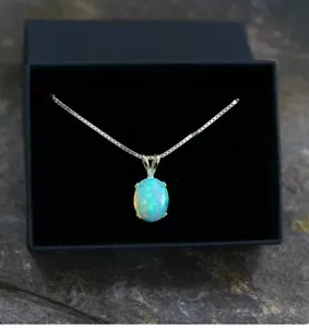 Ciondolo in argento sterling 925 naturale ovale etiope opale di fuoco gemma g... - Foto 1 di 4