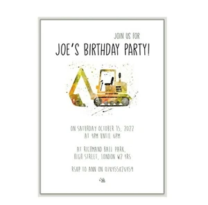 INVITES & THANK YOU CARDS, 10 Personalised, boys DIGGER birthday party si12 - Picture 1 of 11