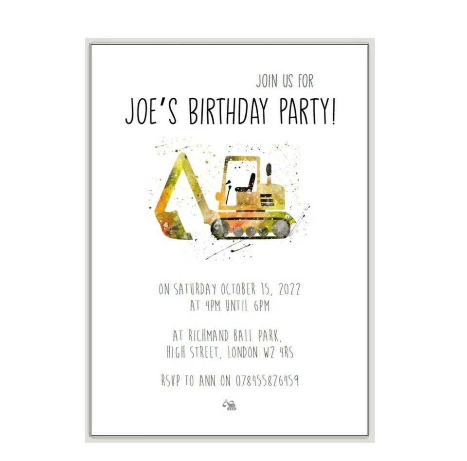 TARJETAS DE INVITACIÓN Y AGRADECIMIENTO, 10 Personalizadas, niños DIGGER fiesta de cumpleaños si12 Foto 1 de 1