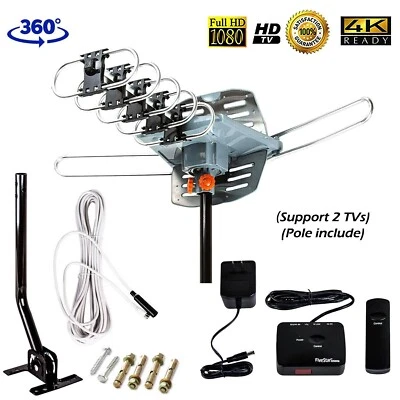HDTV 1080P Outdoor Amplified Digital Antenna 360 Rotor HD TV UHF VHF FM 150 Mile - Image 1 of 4
