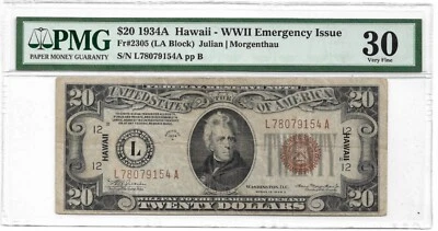 1934-A $20 Hawaii Federal Reserve Note : PMG 30 - Image 1 of 2