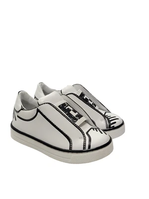 NUEVO Fendi Niños Cuero Blanco Logo FF Zapatillas Zapatos 20 EE. UU. 5 Foto 1 de 4