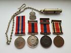 WW2 MEDAL,POLICE MEDAL & 2 FIRE BRIGADE LONG SERVICE MEDALS,WHISTLE,ARP BADGE