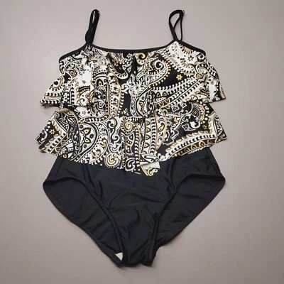 Traje de baño Azul de una pieza negro estampado de cachemira para mujer talla 12 Foto 1 de 4