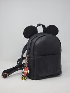 Disney Licensed Minnie Mouse Black Backpack Purse w/ Ears and Keychain