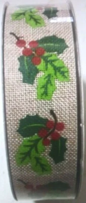 CELEBRATE IT! Christmas Gift-Wrapping RIBBON 7/8"x4yds. 100% Polyester. Khaki! - Image 1 of 4