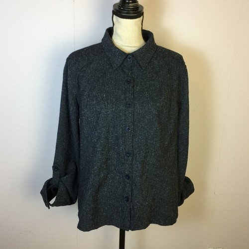 VETEMENTS Christopher & Banks Camicia XL Donna Blu Roll Tab Manica Elasticizzata Giacca Leggera