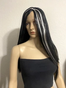 Long Straight Black with White 20” Synthetic Cosplay/Costume/NWOT - Picture 1 of 2