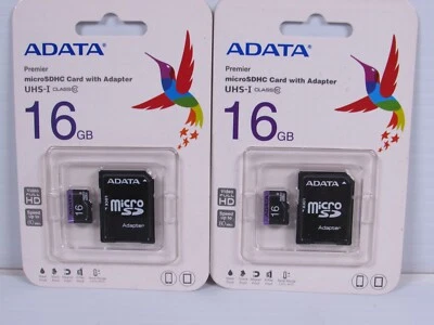 LOTE DE DOS TARJETAS ADATA 16GB Micro SD SDHC TF Tarjeta de memoria Clase C10 para teléfono Foto 1 de 4