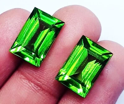 Par de piedras preciosas sueltas certificadas de 8 a 10 quilates de peridoto natural baguette H231 Foto 1 de 4
