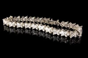 VINTAGE CHINESE DIAMOND RHINESTONE STERLING BRACELET D94-11 - Picture 1 of 4