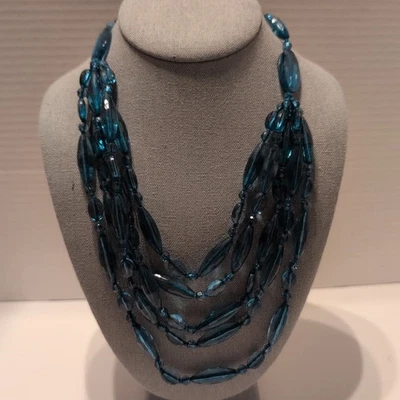 Talbots Tagged Multi-strand Beaded Knotted Teal Adjustable Necklace New With Tag - Image 1 of 4