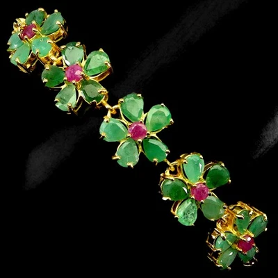 925 Sterling Silver Bracelet Pear Emerald 5x4mm Ruby Gemstone Jewelry 10inches - Image 1 of 4