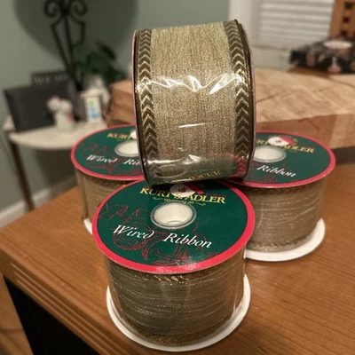 Vintage Kurt Adler Gold Wired Chevron Christmas Ribbon 4 Rolls @ 2”x18 Yards NEW - Image 1 of 4
