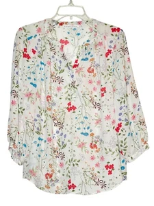 Violett + Claire Tunika Bluse mehrfarbig geblümt 3/4 Ärmel V-Ausschnitt Knopfleiste Gr. S - Bild 1 von 15