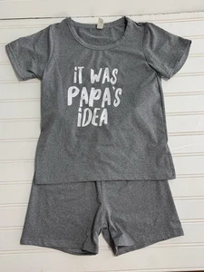 Grey Short Set Kids “ It Was Papas Idea” 110 - Picture 1 of 8